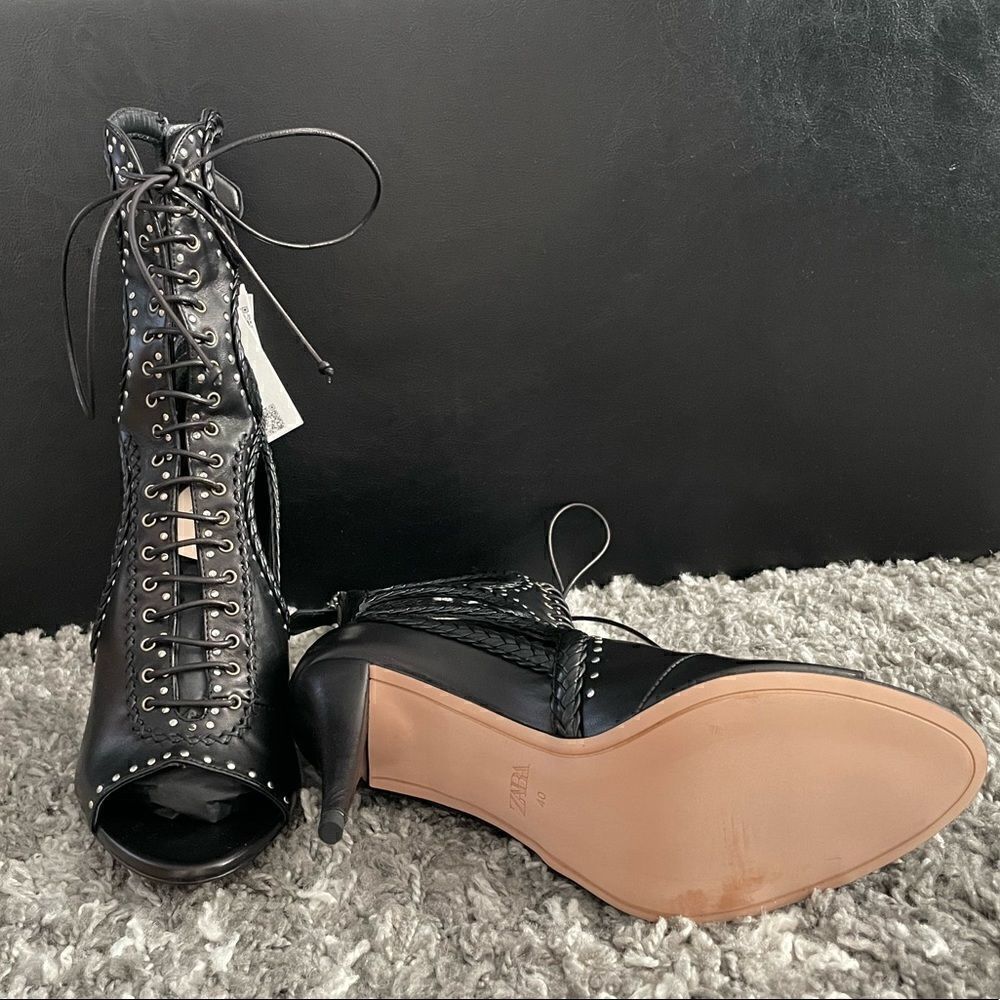 NIB Zara Studded Leather Sandal Booties - Picture 12 of 13